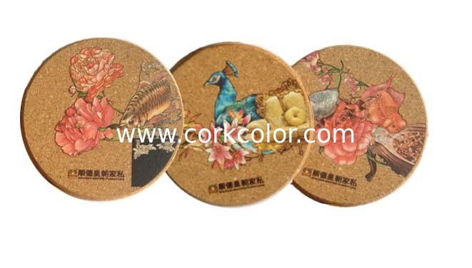 Thermal Transfer Printing logo, Nature Cork Coaster with silkscreen logo, good for heat insulation