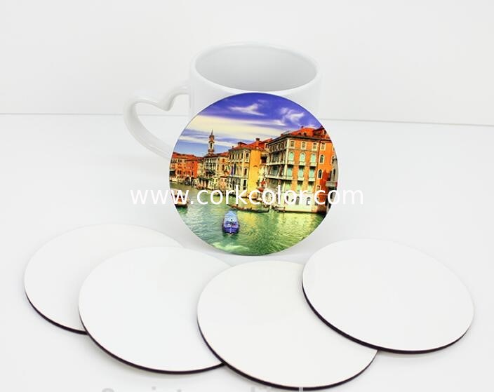 China Sublimation Blanks MDF Drink Coasters Wholesle with Cork Back- 4" Round Shape